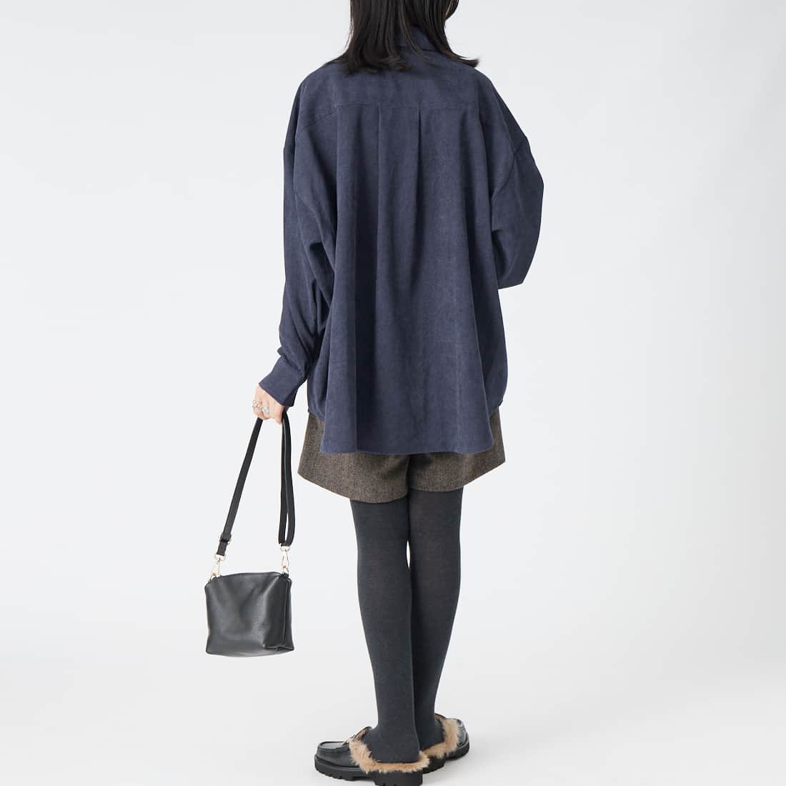 Jeans Factory Clothes [ジーンズファクトリークローズ] メンズライクビッグコーデュロイシャツ [IN15-SH-6] ﾈｲﾋﾞｰ &&モデル身長：162cm 着用サイズ：F&&