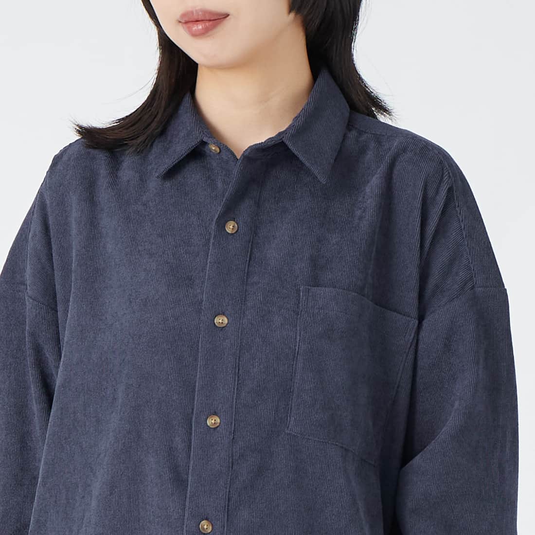 Jeans Factory Clothes [ジーンズファクトリークローズ] メンズライクビッグコーデュロイシャツ [IN15-SH-6] ﾈｲﾋﾞｰ &&モデル身長：162cm 着用サイズ：F&&