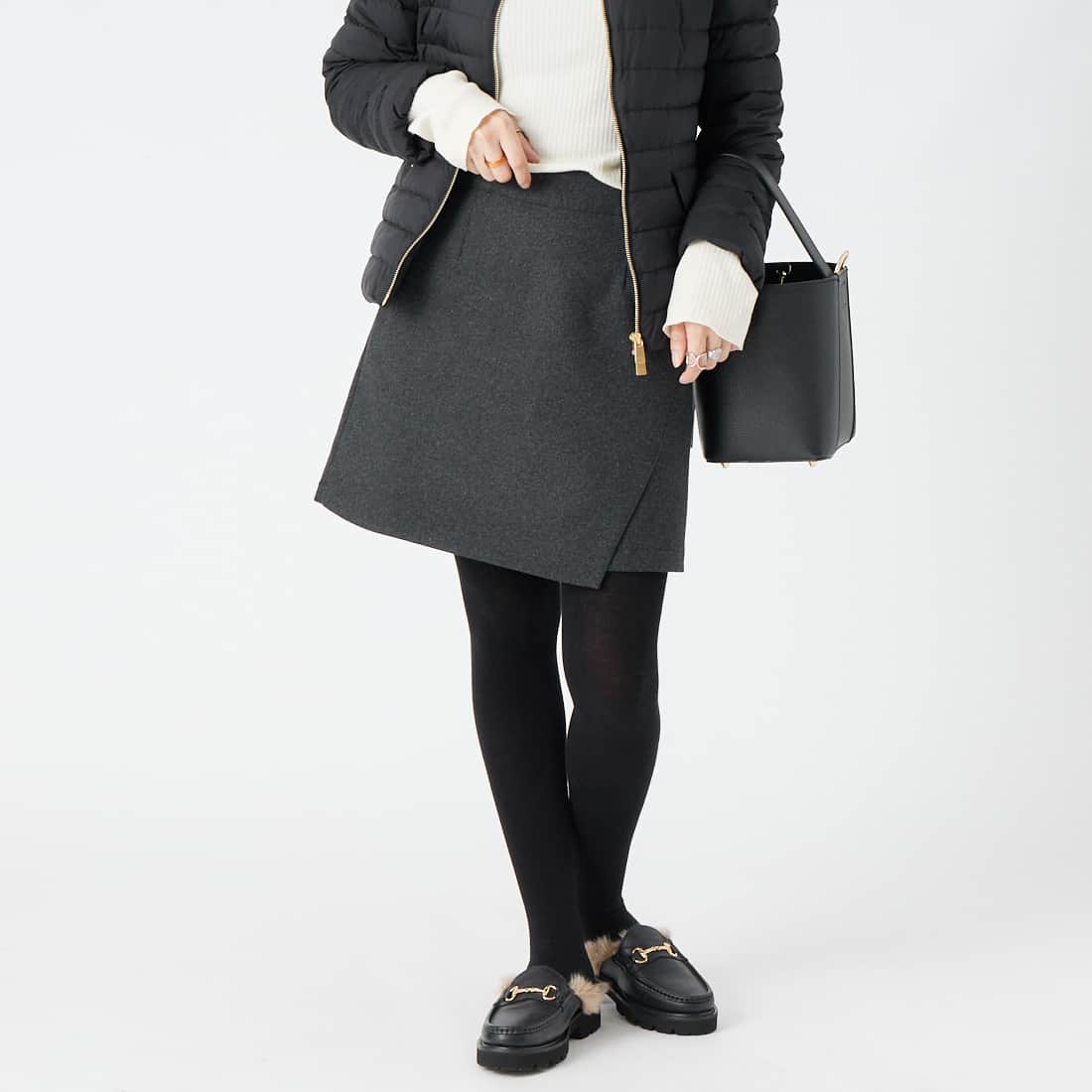 Jeans Factory Clothes [ジーンズファクトリークローズ] ラップミニスカート [IN7-SK-6] ﾁｬｺｰﾙ &&モデル身長：162cm 着用サイズ：36&&
