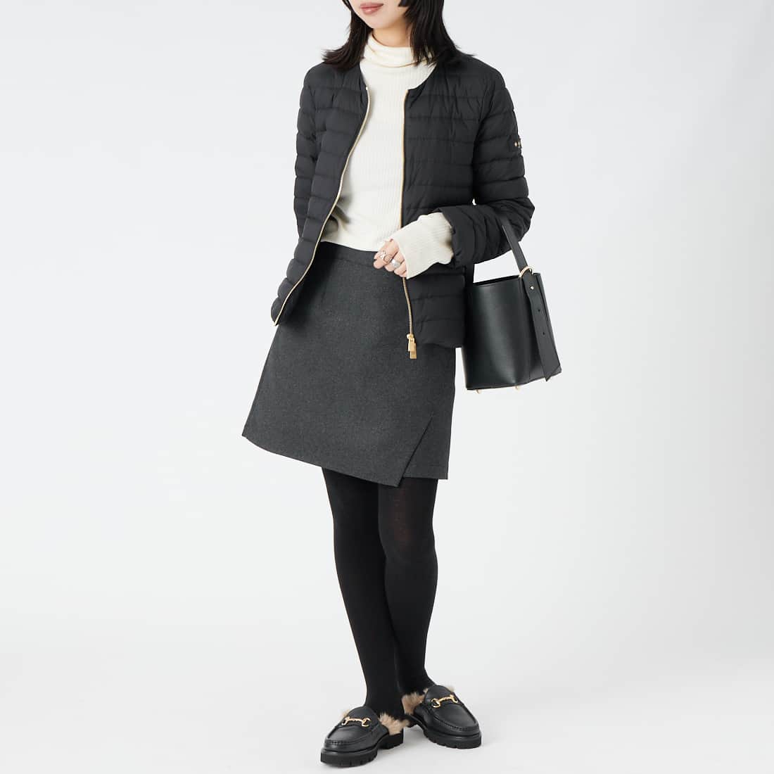 Jeans Factory Clothes [ジーンズファクトリークローズ] ラップミニスカート [IN7-SK-6] ﾁｬｺｰﾙ &&モデル身長：162cm 着用サイズ：36&&