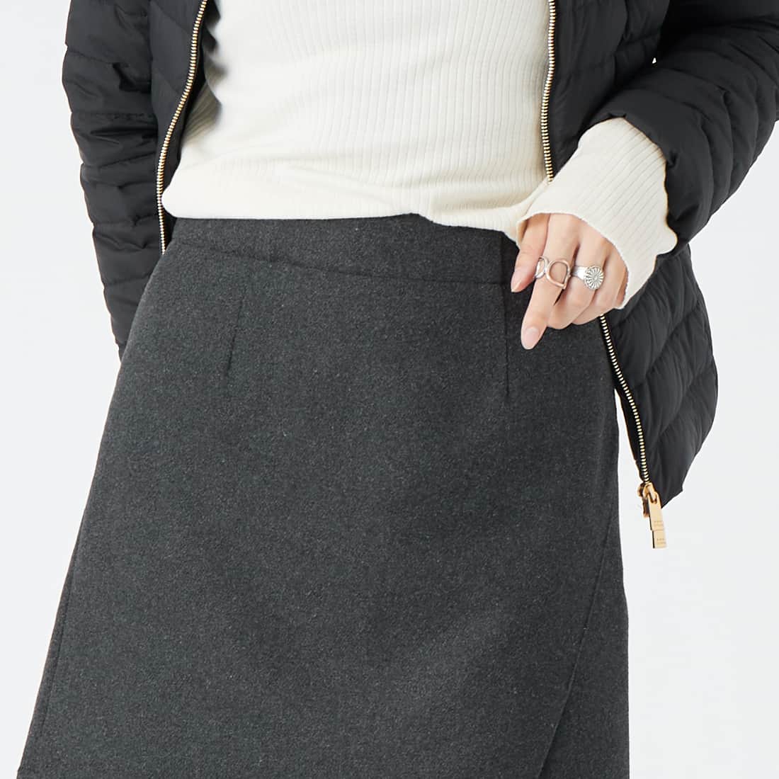 Jeans Factory Clothes [ジーンズファクトリークローズ] ラップミニスカート [IN7-SK-6] ﾁｬｺｰﾙ &&モデル身長：162cm 着用サイズ：36&&