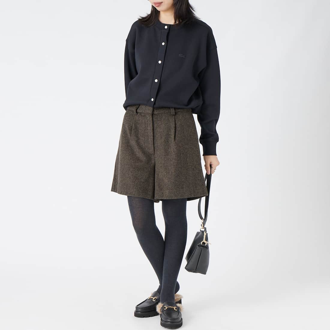 Jeans Factory Clothes [ジーンズファクトリークローズ] ヘリンボーンショートパンツ [IN37-PT-6] ﾌﾞﾗｳﾝ &&モデル身長：162cm 着用サイズ：36&&
