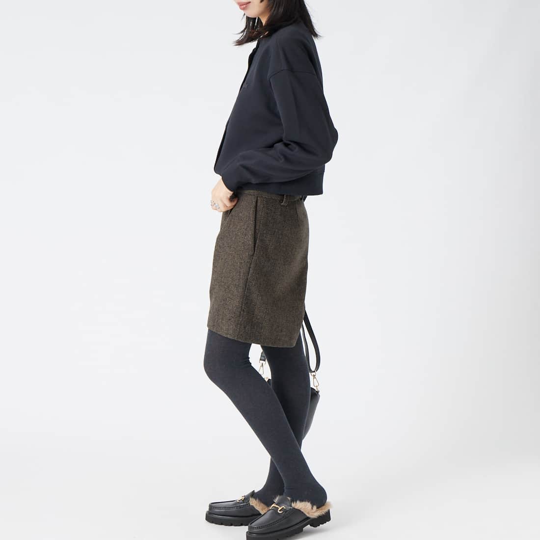 Jeans Factory Clothes [ジーンズファクトリークローズ] ヘリンボーンショートパンツ [IN37-PT-6] ﾌﾞﾗｳﾝ &&モデル身長：162cm 着用サイズ：36&&