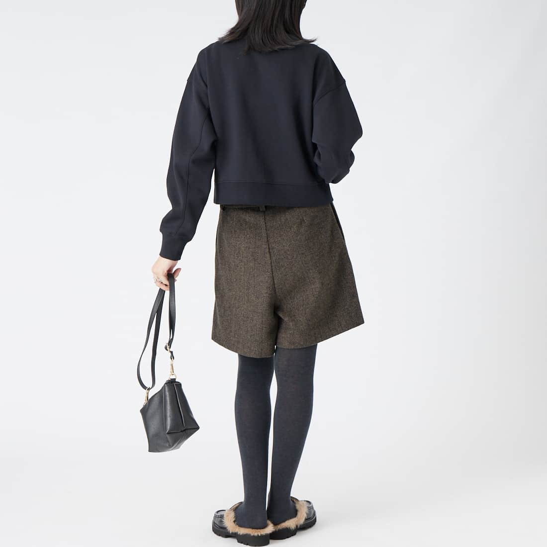 Jeans Factory Clothes [ジーンズファクトリークローズ] ヘリンボーンショートパンツ [IN37-PT-6] ﾌﾞﾗｳﾝ &&モデル身長：162cm 着用サイズ：36&&
