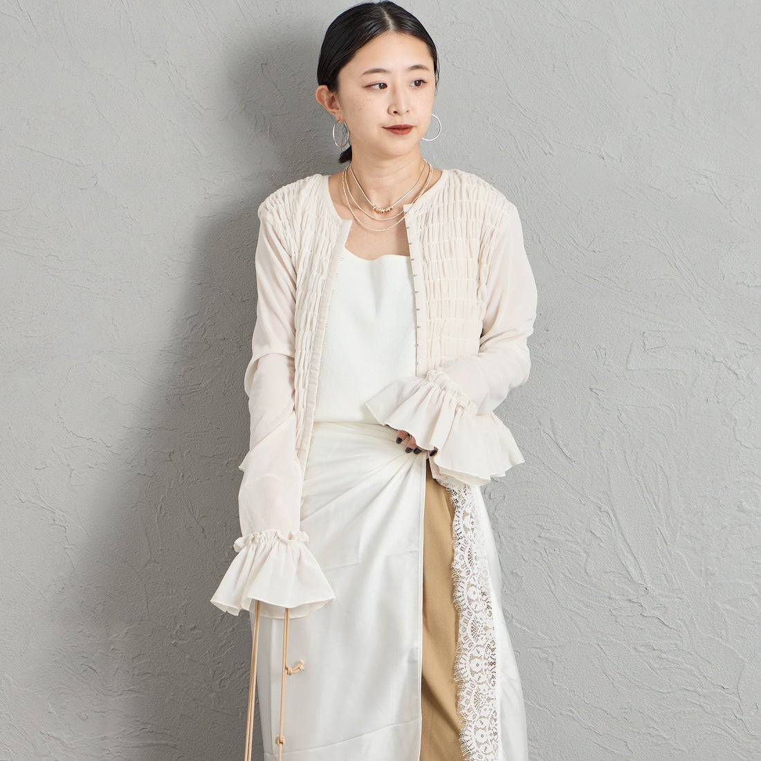 nenom [ネノム] マルチWAY シャーリングベロアカーディガン [NE26332014] 02 OFF &&モデル身長：150cm 着用サイズ：F&&