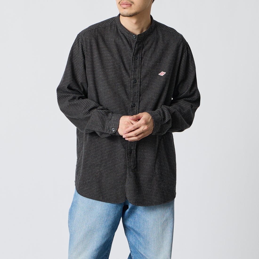 DANTON [ダントン] 起毛チェックバンドカラーシャツ [DT-B0280CHK] BLK/CHR CK &&モデル身長：168cm 着用サイズ：42&&