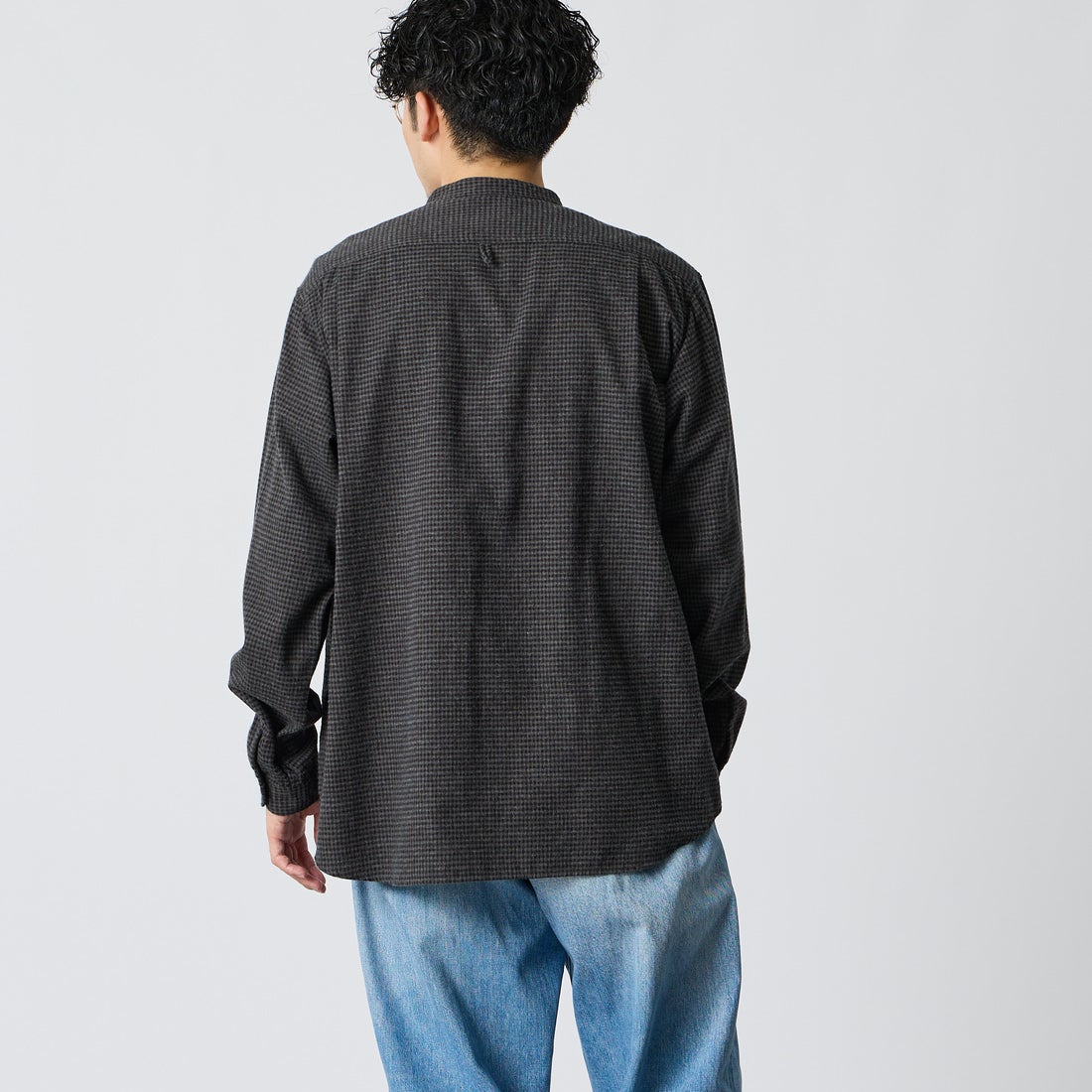 DANTON [ダントン] 起毛チェックバンドカラーシャツ [DT-B0280CHK] BLK/CHR CK &&モデル身長：168cm 着用サイズ：42&&