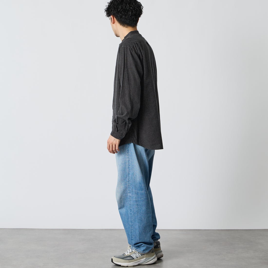 DANTON [ダントン] 起毛チェックバンドカラーシャツ [DT-B0280CHK] BLK/CHR CK &&モデル身長：168cm 着用サイズ：42&&