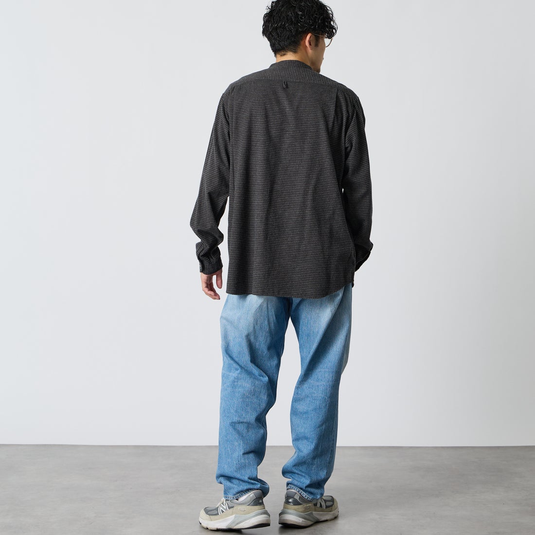 DANTON [ダントン] 起毛チェックバンドカラーシャツ [DT-B0280CHK] BLK/CHR CK &&モデル身長：168cm 着用サイズ：42&&