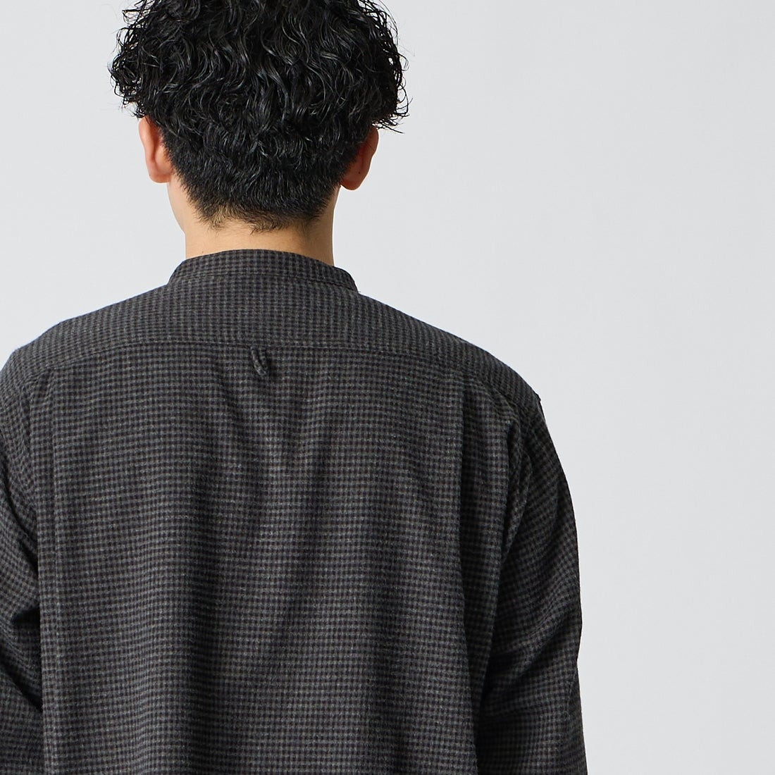 DANTON [ダントン] 起毛チェックバンドカラーシャツ [DT-B0280CHK] BLK/CHR CK &&モデル身長：168cm 着用サイズ：42&&