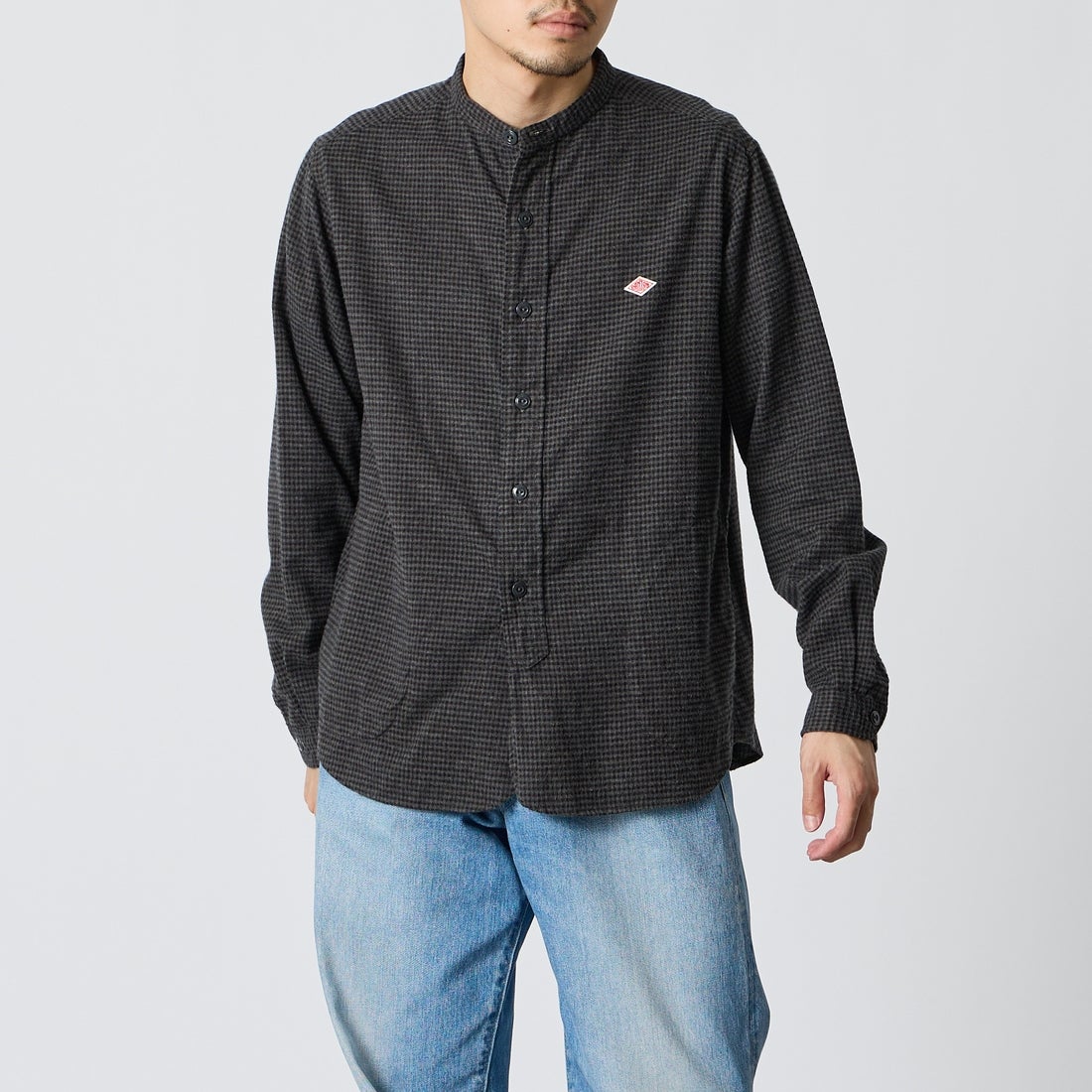 DANTON [ダントン] 起毛チェックバンドカラーシャツ [DT-B0280CHK] BLK/CHR CK &&モデル身長：168cm 着用サイズ：38&&