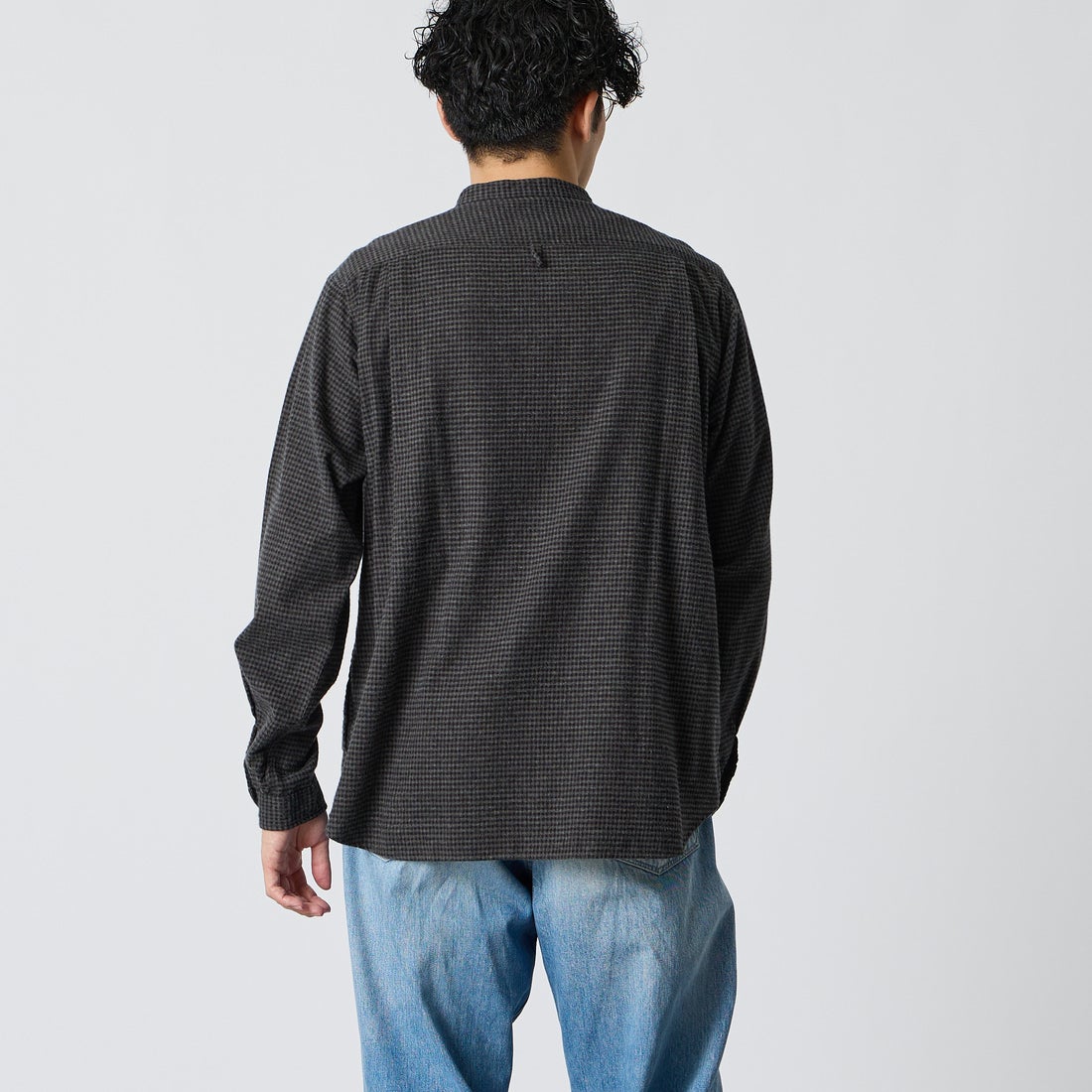 DANTON [ダントン] 起毛チェックバンドカラーシャツ [DT-B0280CHK] BLK/CHR CK &&モデル身長：168cm 着用サイズ：38&&