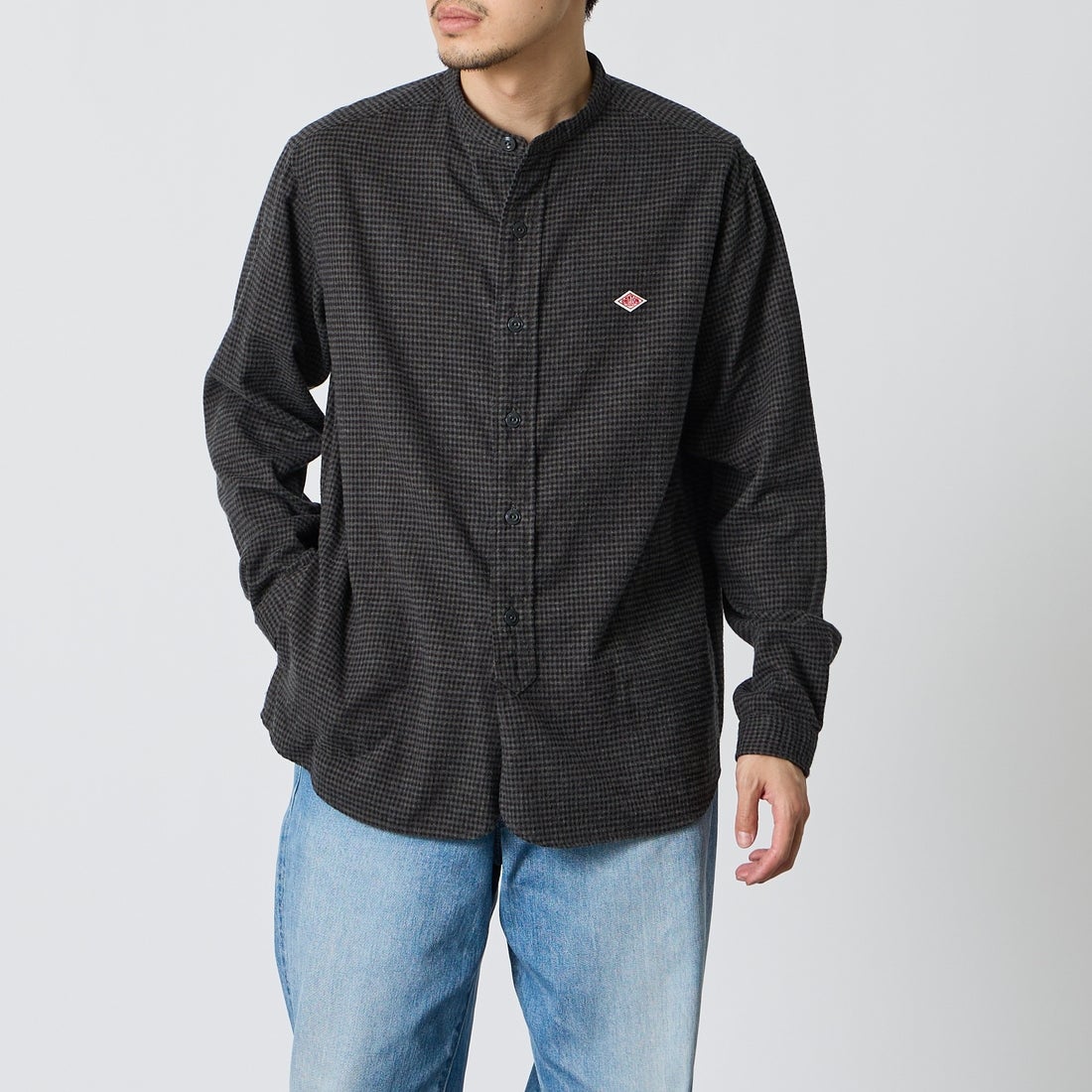 DANTON [ダントン] 起毛チェックバンドカラーシャツ [DT-B0280CHK] BLK/CHR CK &&モデル身長：168cm 着用サイズ：40&&