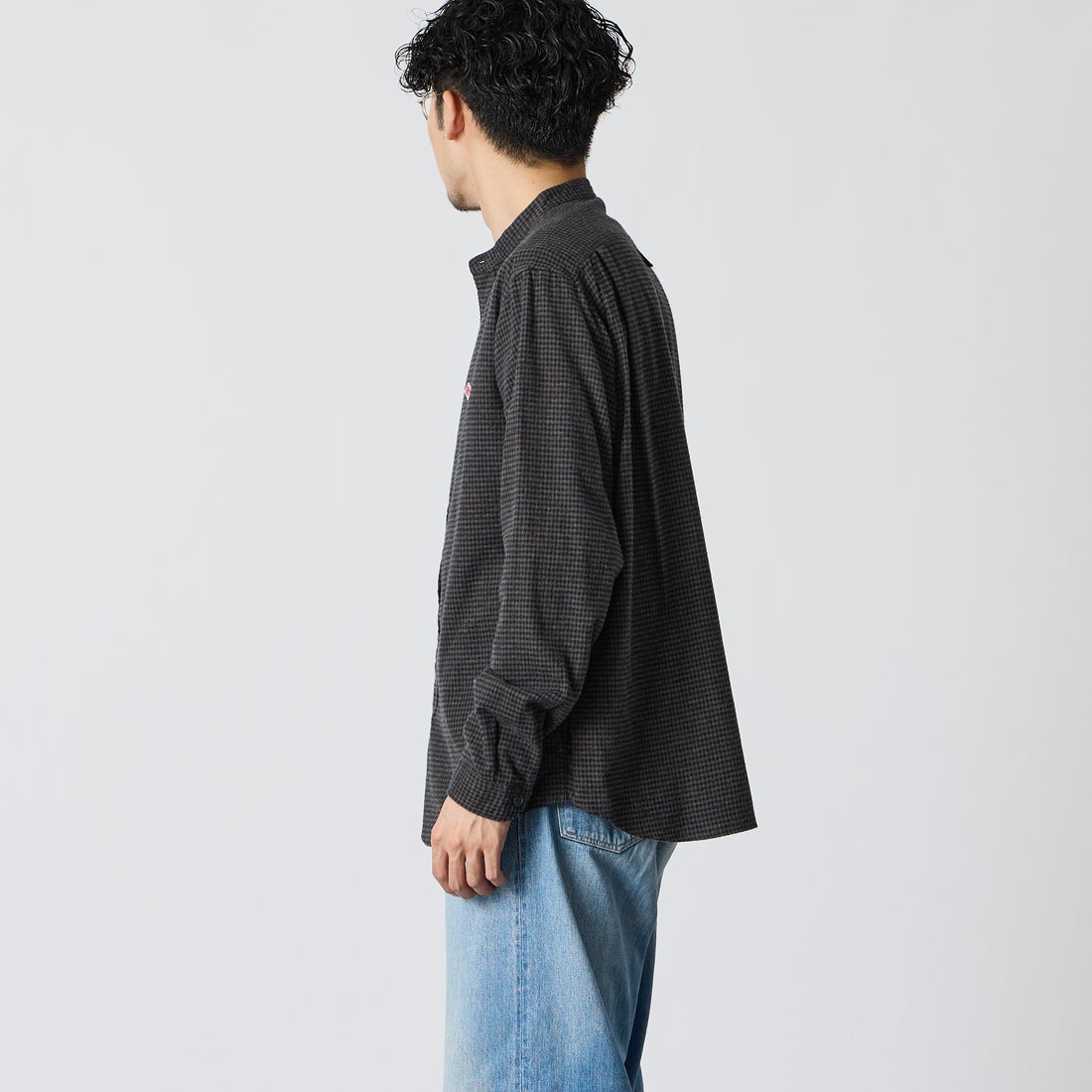 DANTON [ダントン] 起毛チェックバンドカラーシャツ [DT-B0280CHK] BLK/CHR CK &&モデル身長：168cm 着用サイズ：40&&