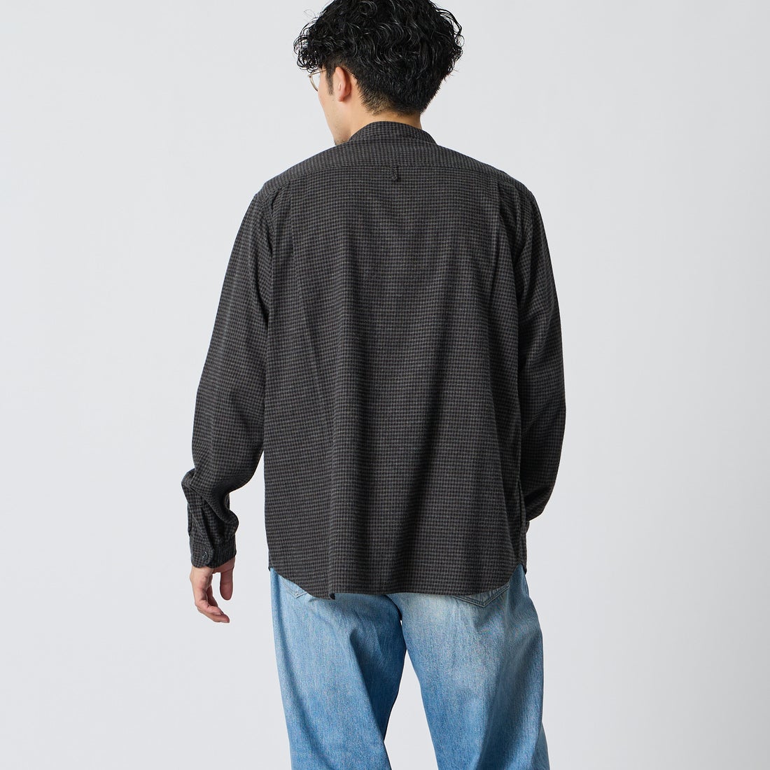 DANTON [ダントン] 起毛チェックバンドカラーシャツ [DT-B0280CHK] BLK/CHR CK &&モデル身長：168cm 着用サイズ：40&&