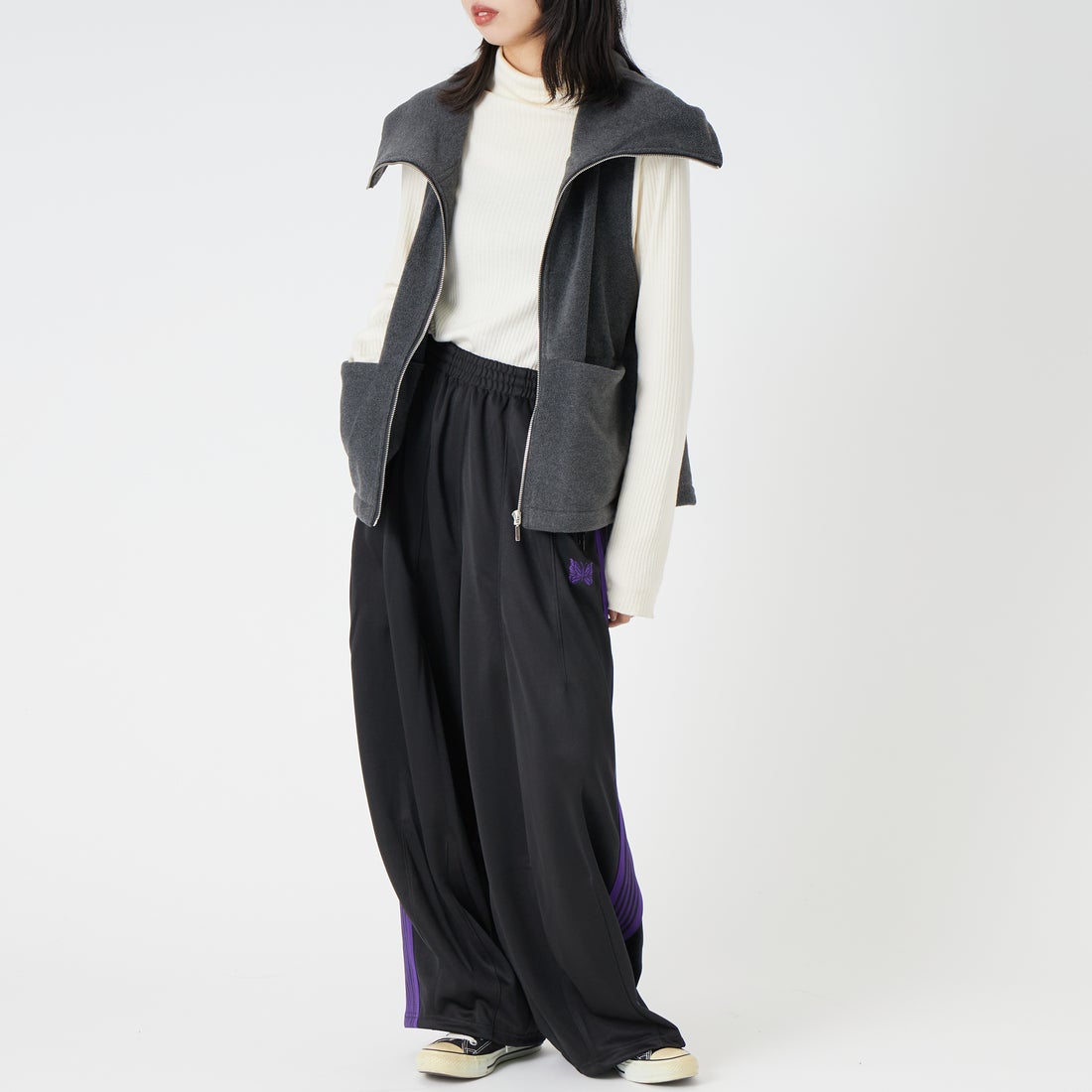 Needles [ニードルズ] ヒザデルトラックパンツ [TY355] C BLACK &&モデル身長：162cm 着用サイズ：2&&
