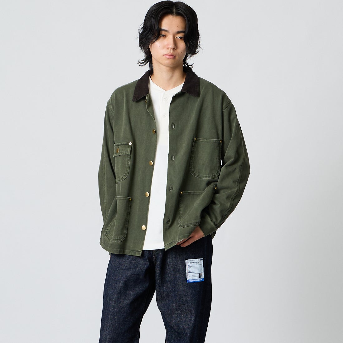 Jeans Factory Clothes [ジーンズファクトリークローズ] スウェットチョアコート [2623-428IN] MOSS &&モデル身長：177cm 着用サイズ：M&&