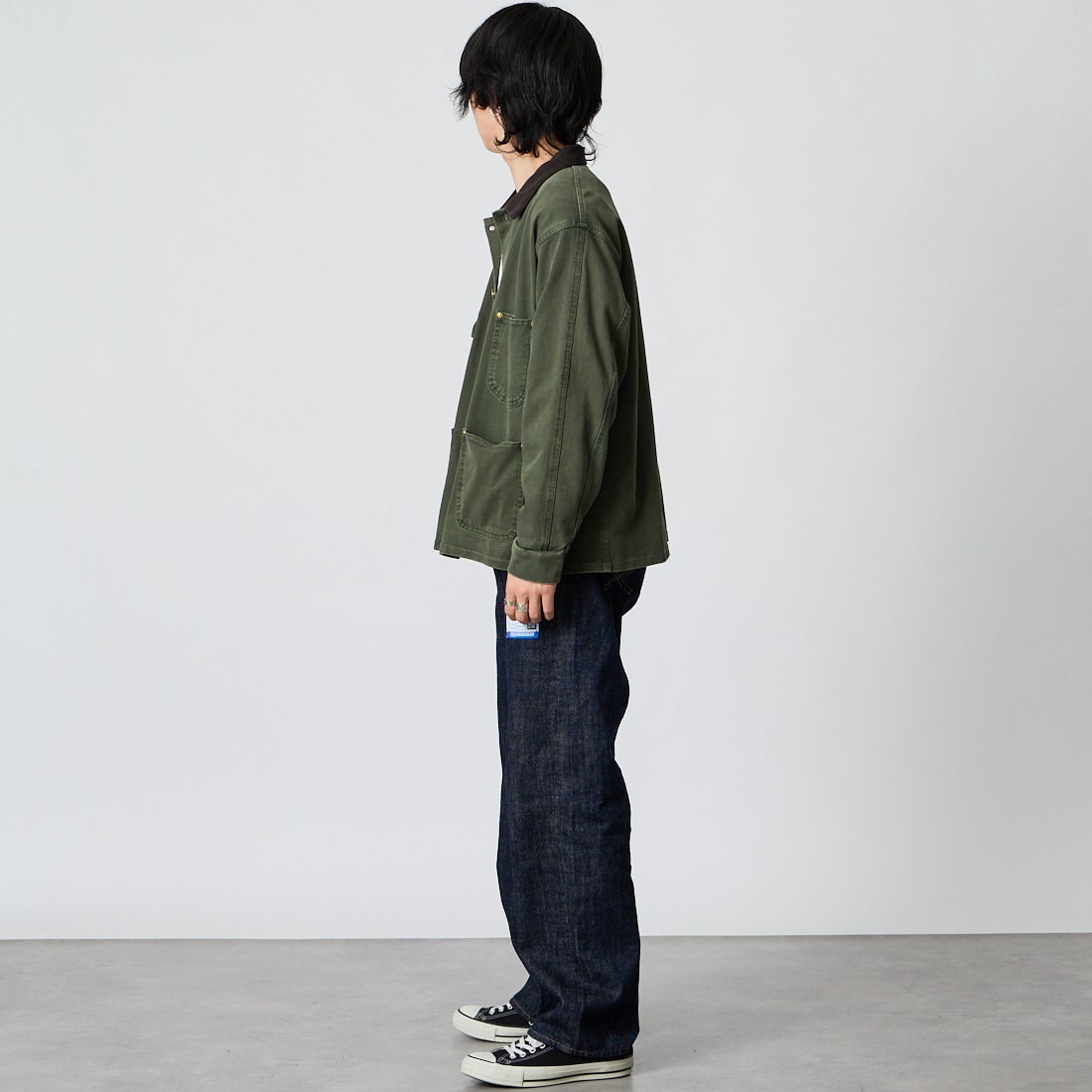 Jeans Factory Clothes [ジーンズファクトリークローズ] スウェットチョアコート [2623-428IN] MOSS &&モデル身長：177cm 着用サイズ：M&&