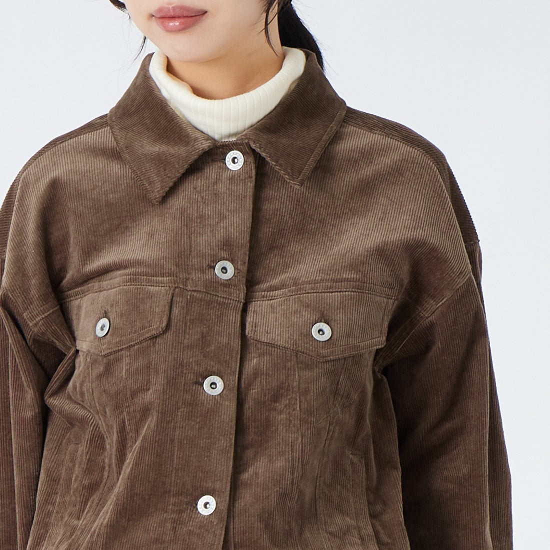 Noir Fabrik [ヌワールファブリック] コーデュロイトラッカージャケット [IN4-JK-6] BROWN &&モデル身長：162cm 着用サイズ：F&&