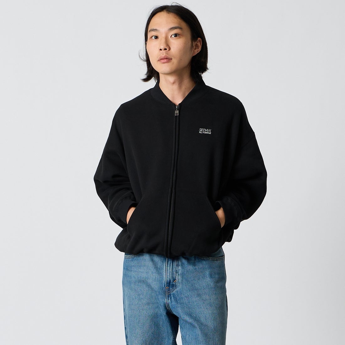 SEDAN ALL-PURPOSE [セダン オールパーパス] T/Cフリースフルジップジャケット [SD26F-CT06] BLACK &&モデル身長：175cm 着用サイズ：M&&