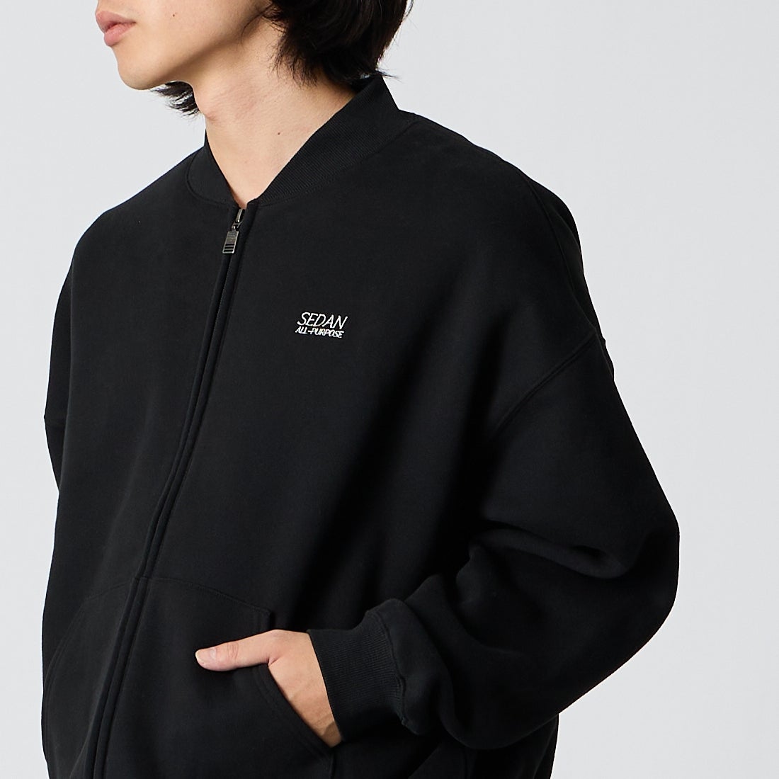 SEDAN ALL-PURPOSE [セダン オールパーパス] T/Cフリースフルジップジャケット [SD26F-CT06] BLACK &&モデル身長：175cm 着用サイズ：M&&