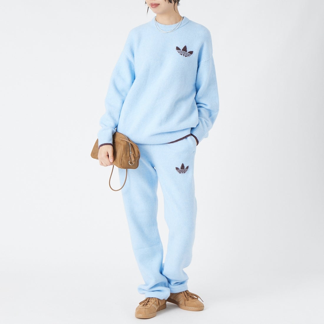 adidas Originals [アディダス オリジナルス] ESS ニットティッピング クルーネックジャンパー [E4934] LF6548 &&モデル身長：162cm 着用サイズ：S&&