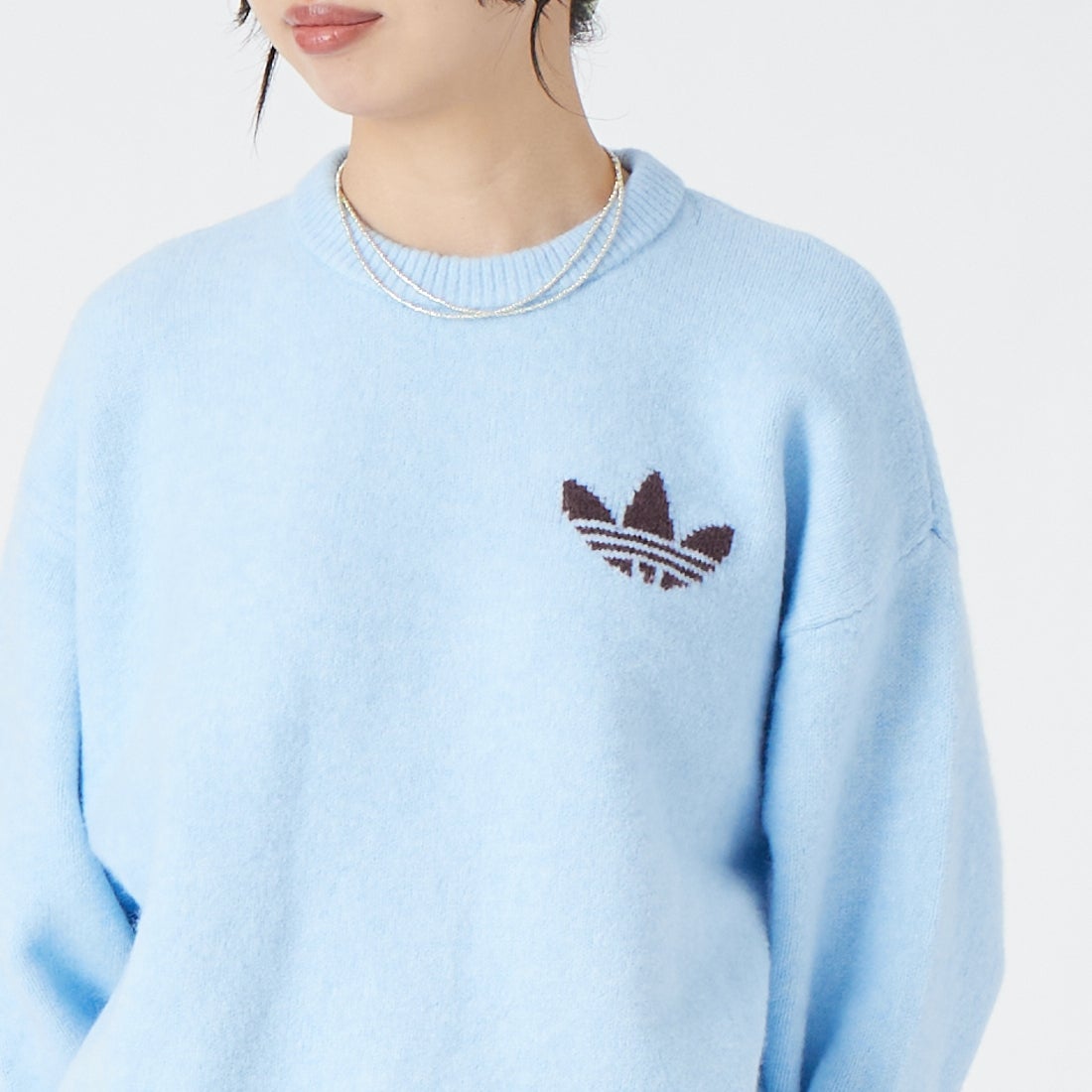 adidas Originals [アディダス オリジナルス] ESS ニットティッピング クルーネックジャンパー [E4934] LF6548 &&モデル身長：162cm 着用サイズ：S&&