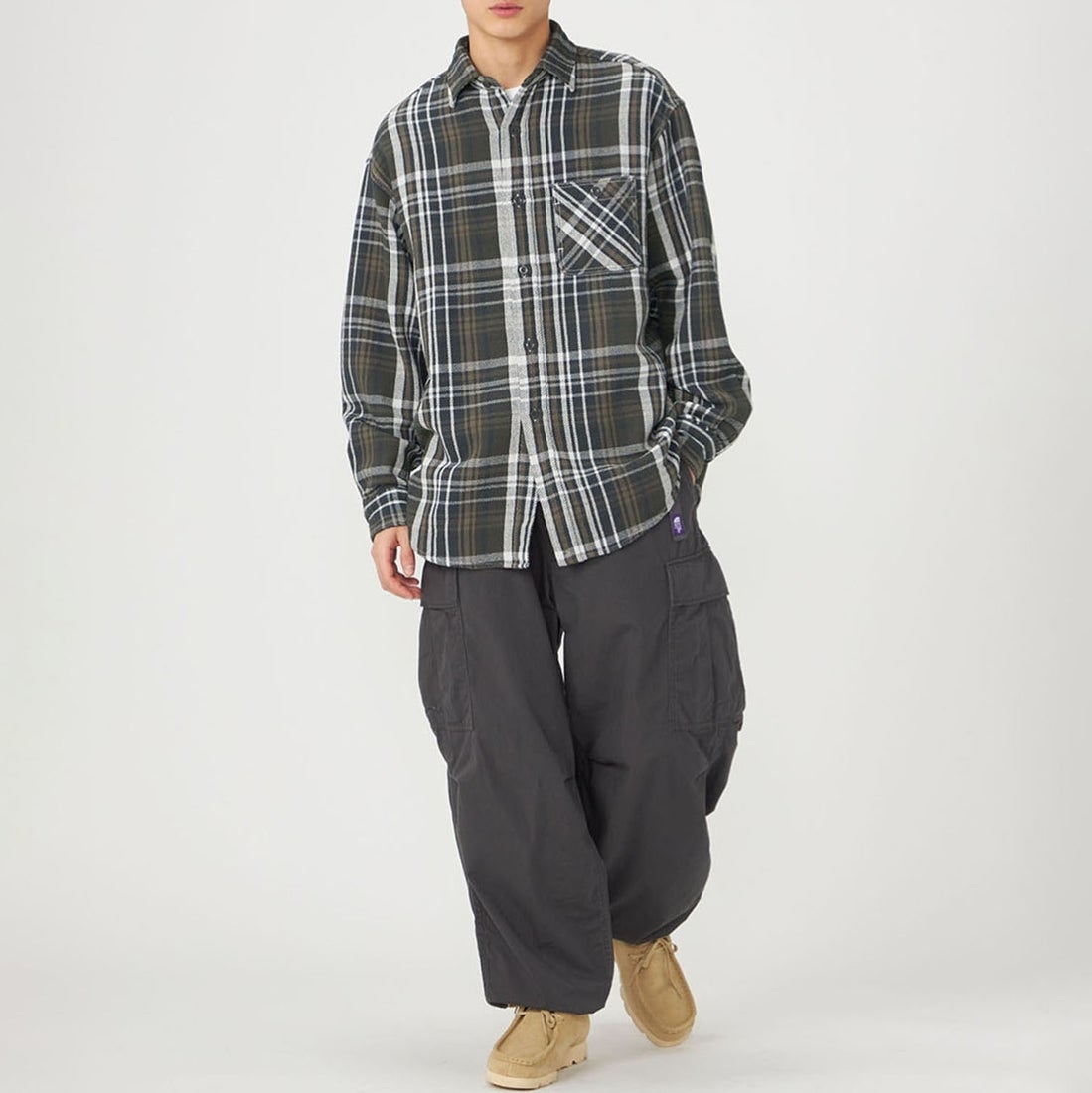 THE NORTH FACE PURPLE LABEL [ザ ノースフェイス パープルレーベル] フランネルプレイドフィールドシャツ [N26FG048] AH ASPHALT &&モデル身長：177cm 着用サイズ：M&&
