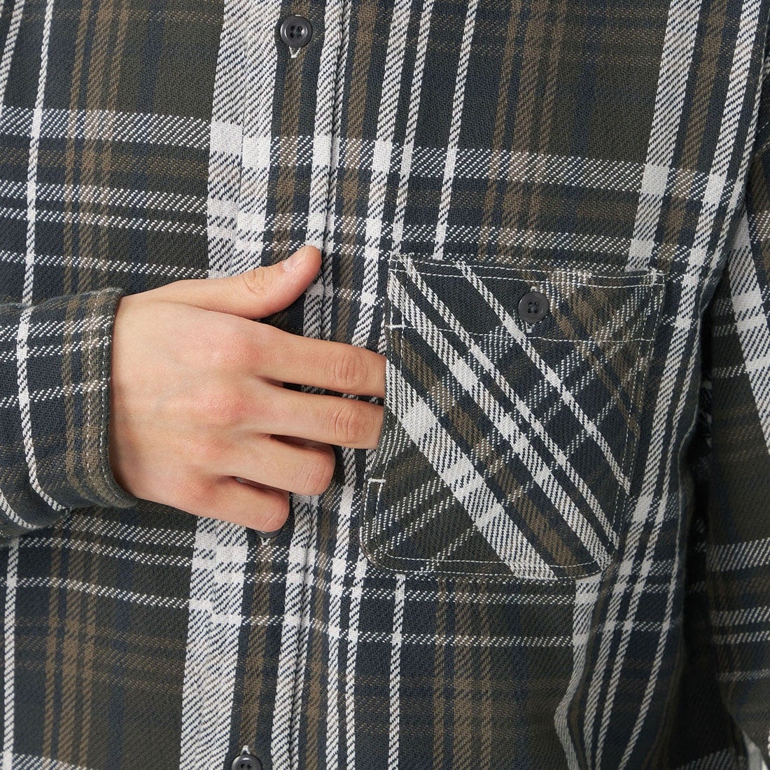 THE NORTH FACE PURPLE LABEL [ザ ノースフェイス パープルレーベル] フランネルプレイドフィールドシャツ [N26FG048] AH ASPHALT &&モデル身長：177cm 着用サイズ：M&&