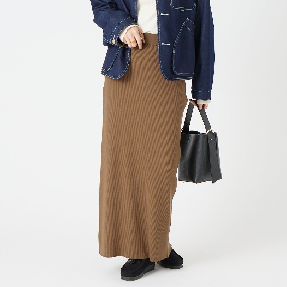 USINE [ユジーヌ] リブニットタイトスカート [IN9-SK-6] ﾍﾞｰｼﾞｭ &&モデル身長：162cm 着用サイズ：38&&