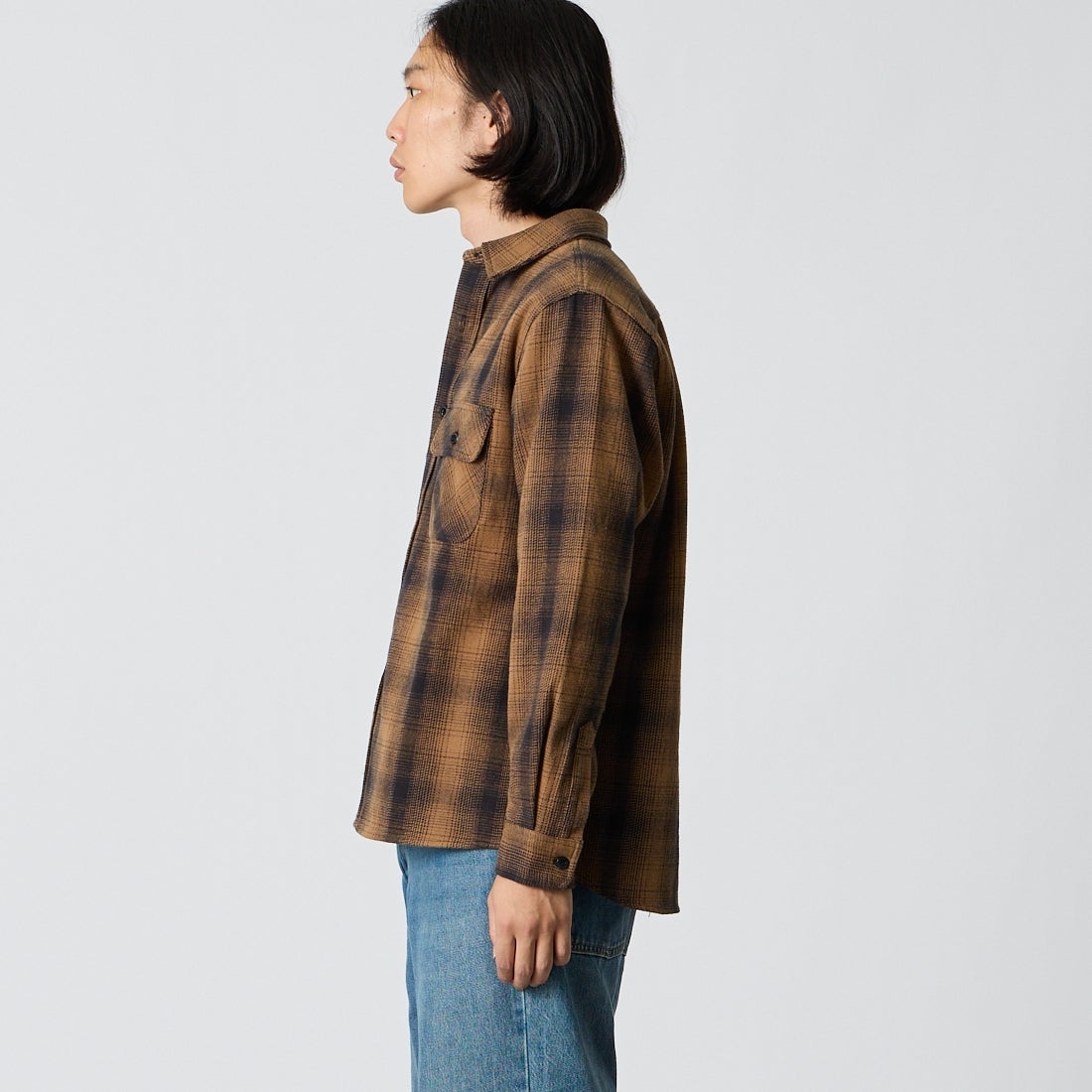 BIG MIKE [ビッグマイク] ヘビーフランネルシャツ [102635104] BRN/BLK &&モデル身長：175cm 着用サイズ：M&&