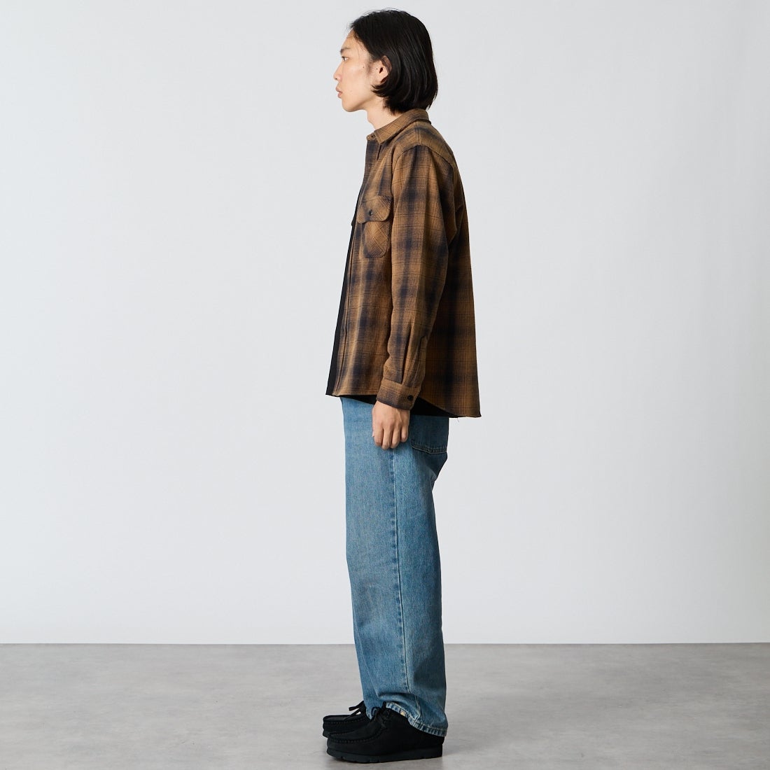 BIG MIKE [ビッグマイク] ヘビーフランネルシャツ [102635104] BRN/BLK &&モデル身長：175cm 着用サイズ：M&&