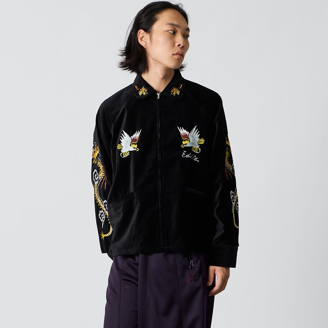 THRIFTY LOOK [スリフティールック] オキナワスーベニアジャケット [TL26F004] BLACK VELO &&モデル身長：175cm 着用サイズ：M&&