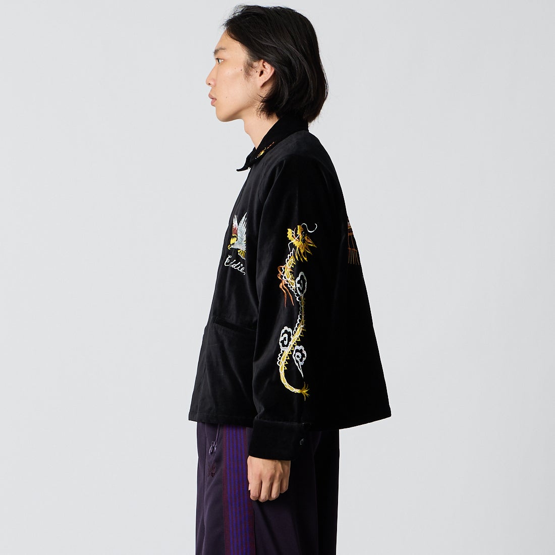 THRIFTY LOOK [スリフティールック] オキナワスーベニアジャケット [TL26F004] BLACK VELO &&モデル身長：175cm 着用サイズ：M&&