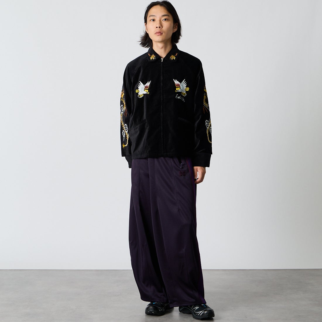 THRIFTY LOOK [スリフティールック] オキナワスーベニアジャケット [TL26F004] BLACK VELO &&モデル身長：175cm 着用サイズ：M&&