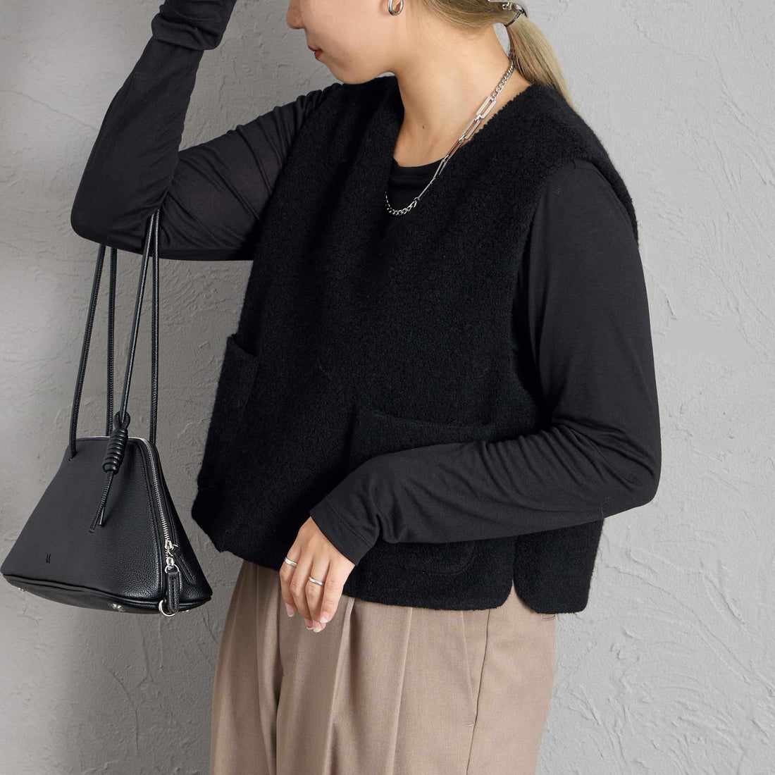 99 BLACK&&モデル身長：156cm 着用サイズ：F&&