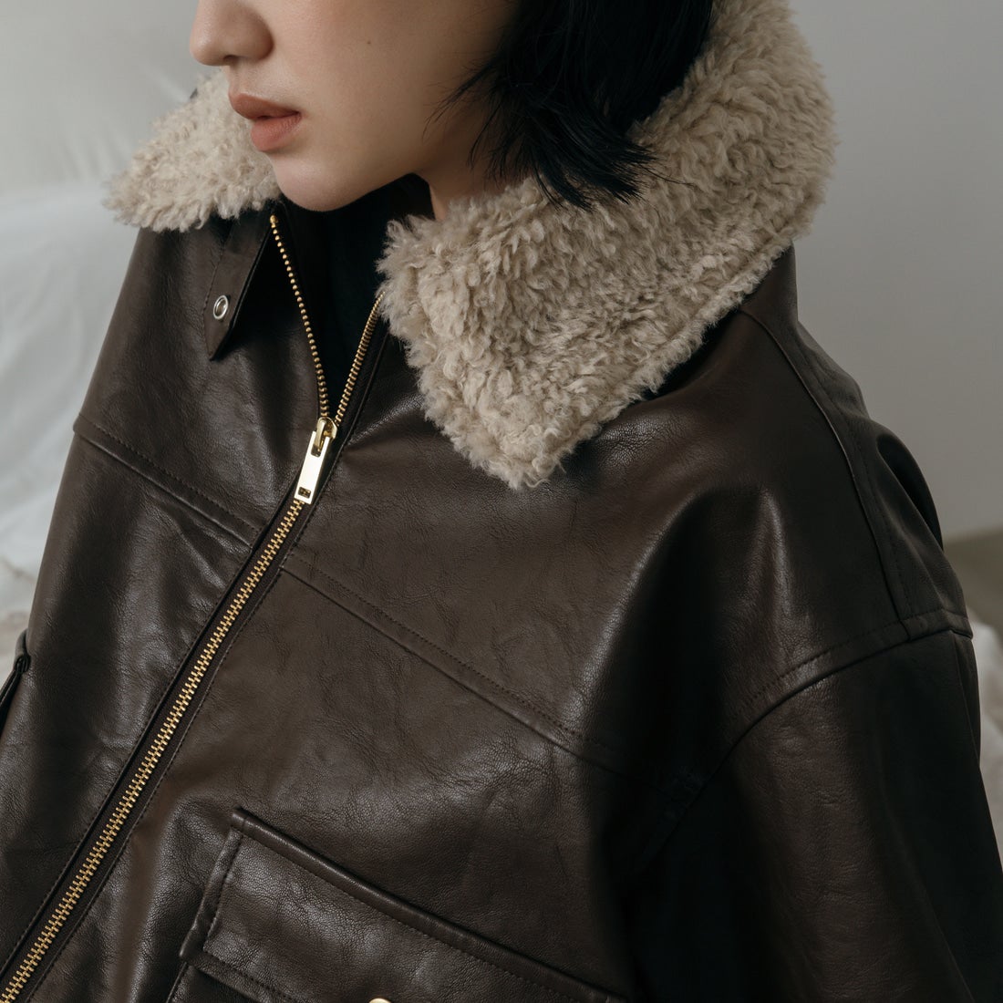 AULENTTI [オウレンティ] 別注 ボアカラー フェイクレザージャケット [G0104004-JF] BRNﾚｻﾞｰ