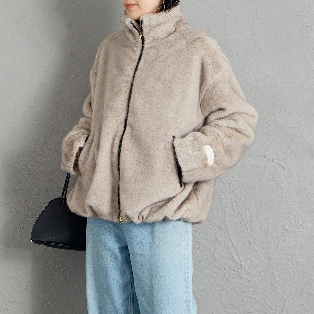 AULENTTI [オウレンティ] 別注 パイピング ファージャケット [G0104002-JF] ﾗｲﾄｸﾞﾚｰ &&モデル身長：160cm 着用サイズ：F&&