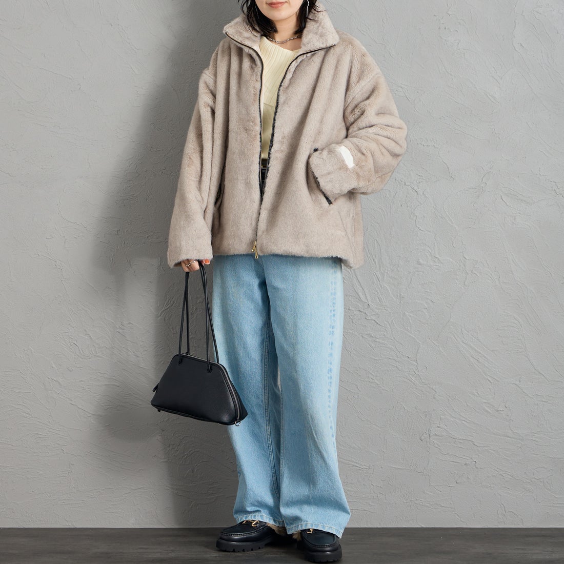 AULENTTI [オウレンティ] 別注 パイピング ファージャケット [G0104002-JF] ﾗｲﾄｸﾞﾚｰ &&モデル身長：160cm 着用サイズ：F&&