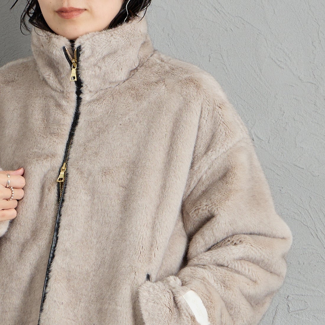 AULENTTI [オウレンティ] 別注 パイピング ファージャケット [G0104002-JF] ﾗｲﾄｸﾞﾚｰ &&モデル身長：160cm 着用サイズ：F&&