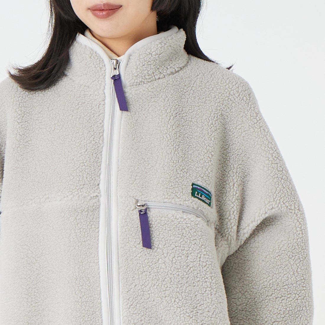 L.L.BEAN [エルエルビーン] トップシャム ボア フリース ジャケット [6575-6135] 69 SILVER &&モデル身長：162cm 着用サイズ：M&&