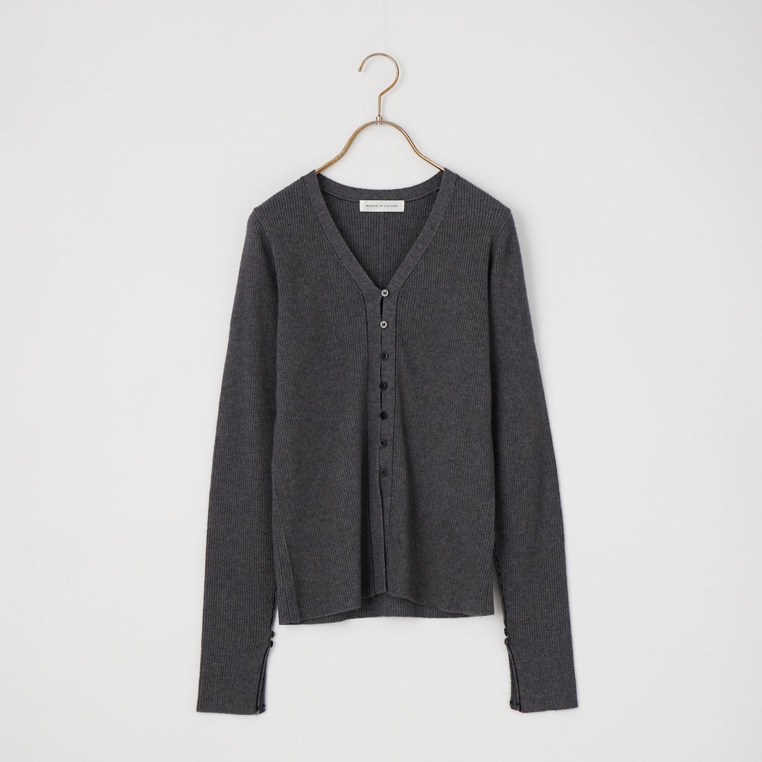 Maison de L'allure [メゾン ドゥ ラリュール] Vネック 配色ステッチリブニットカーディガン [M26331018] 08 CHARCOA