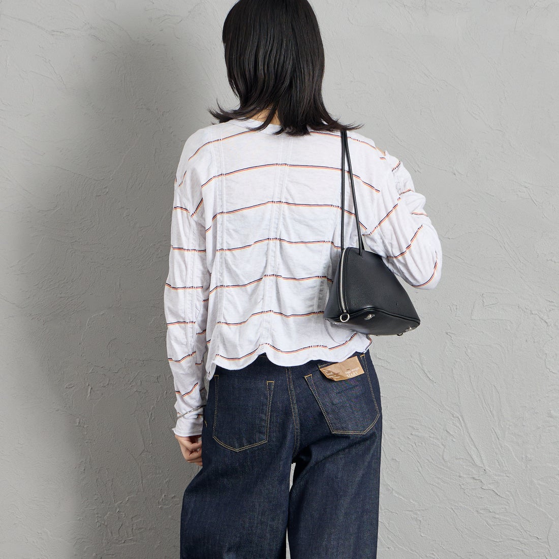 MEYAME [メヤメ] タックジャガード ボーダープルオーバー [MEY-2500] H.GREY &&モデル身長：162cm 着用サイズ：F&&
