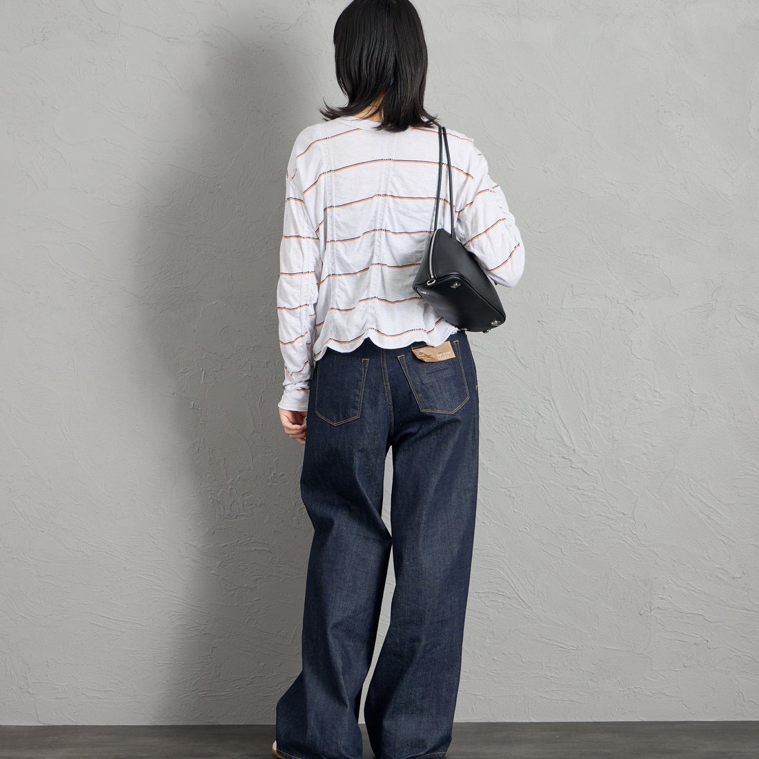 MEYAME [メヤメ] タックジャガード ボーダープルオーバー [MEY-2500] H.GREY &&モデル身長：162cm 着用サイズ：F&&