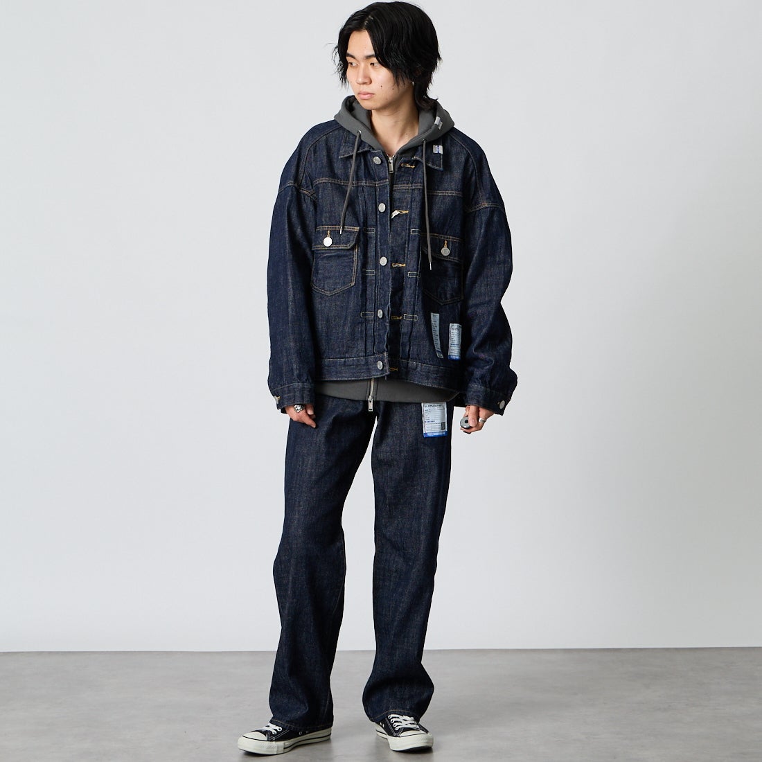 Maison MIHARA YASUHIRO [メゾン ミハラヤスヒロ] ワンウォッシュ セルビッジデニムジャケット [I17BL024] INDIGO &&モデル身長：177cm 着用サイズ：44&&