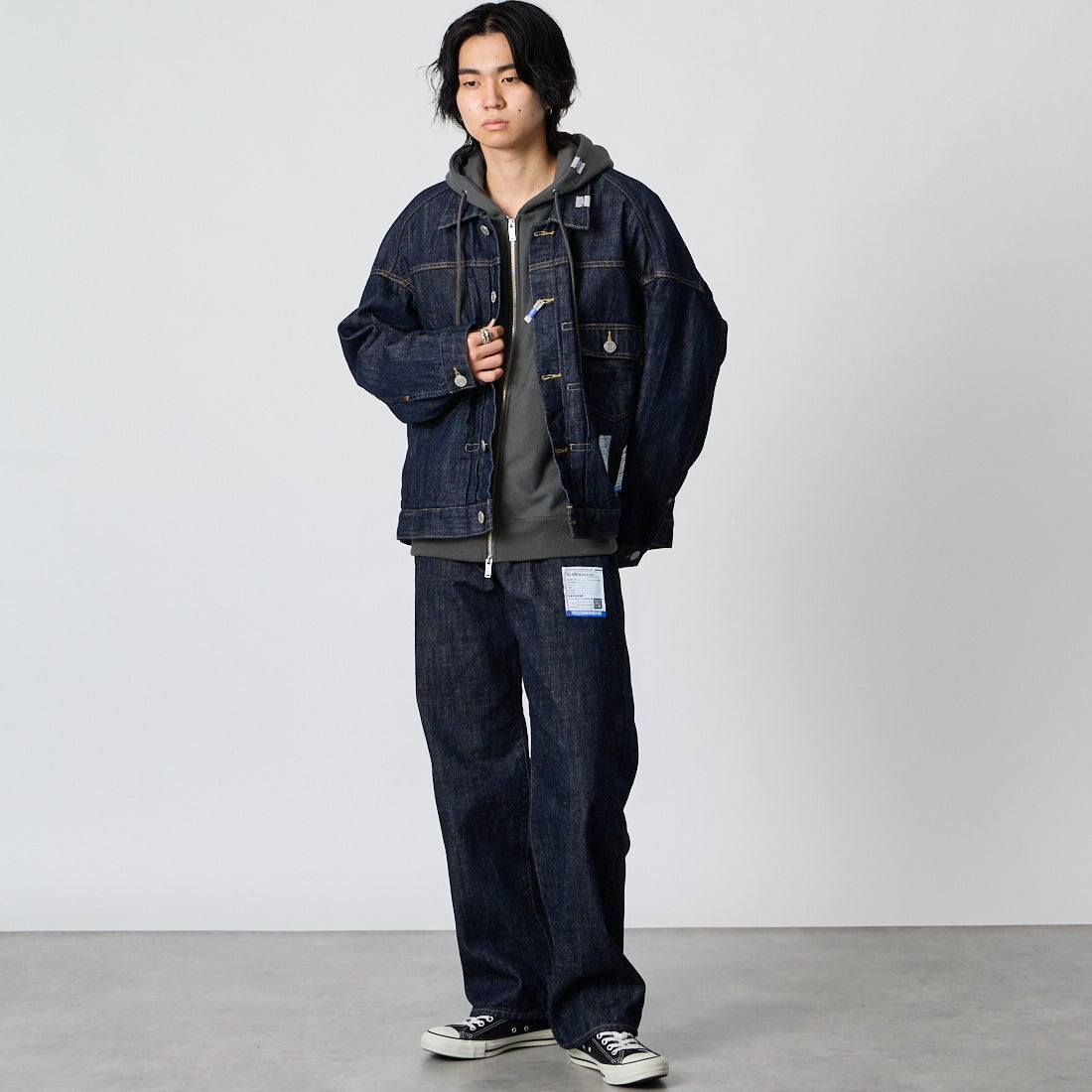 Maison MIHARA YASUHIRO [メゾン ミハラヤスヒロ] ワンウォッシュ セルビッジデニムジャケット [I17BL024] INDIGO &&モデル身長：177cm 着用サイズ：44&&