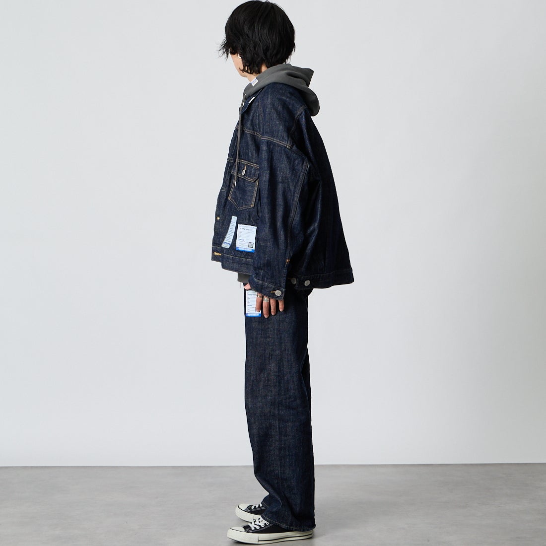 Maison MIHARA YASUHIRO [メゾン ミハラヤスヒロ] ワンウォッシュ セルビッジデニムジャケット [I17BL024] INDIGO &&モデル身長：177cm 着用サイズ：44&&