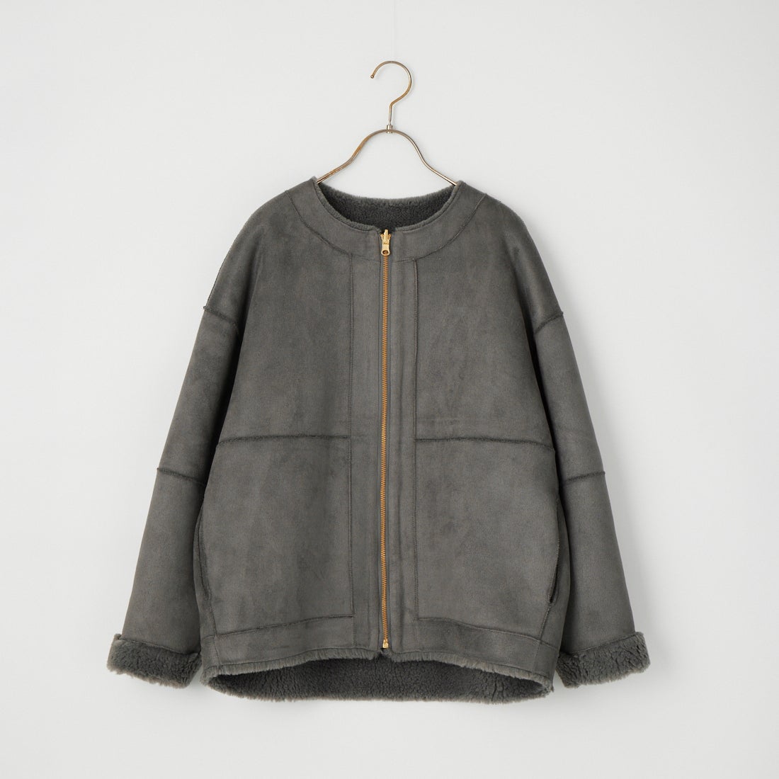 MICA&DEAL [マイカアンドディール] リバーシブルノーカラーボアコート [0126407320] CHARCOAL