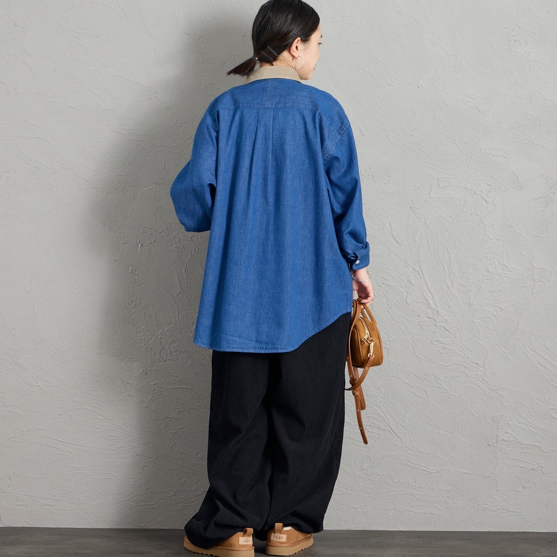 DANTON [ダントン] コーデュロイカラー ライトオンスデニムシャツ [DT-B0478SDM] LT.INDIGO &&モデル身長：150cm 着用サイズ：38&&