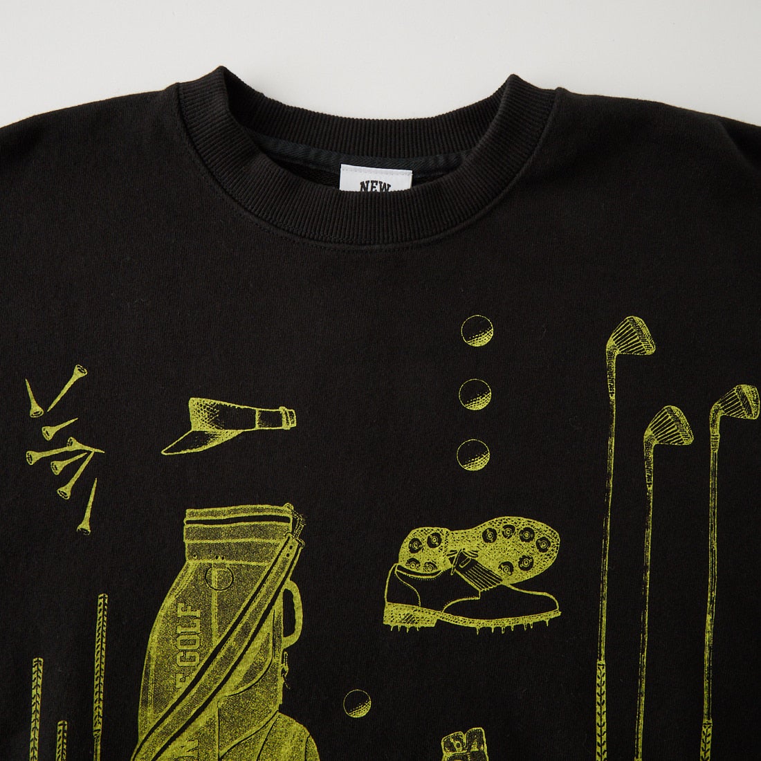 NEW VINTAGE GOLF [ニュービンテージゴルフ] 別注 プリントクルーネックスウェット [NVG-0608-JF] BLK/YELLOW